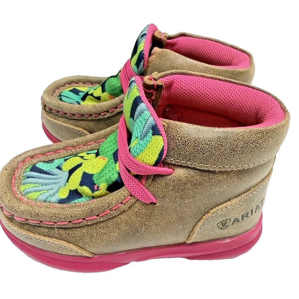 Ariat Toddler Girl's Size 5 Lil Stomper Roswell Cactus Tan & Pink Shoes Boots